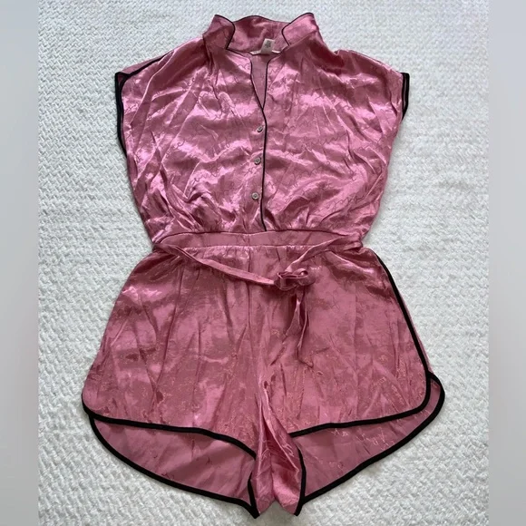 Victoria’s Secret pink satin pink pajama romper - Picture 2 of 8